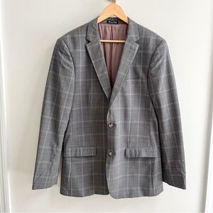 Giovanni Bresciani Gray Plaid Slim Fit Wool & Linen Super 150s Suit Jacket 40L
